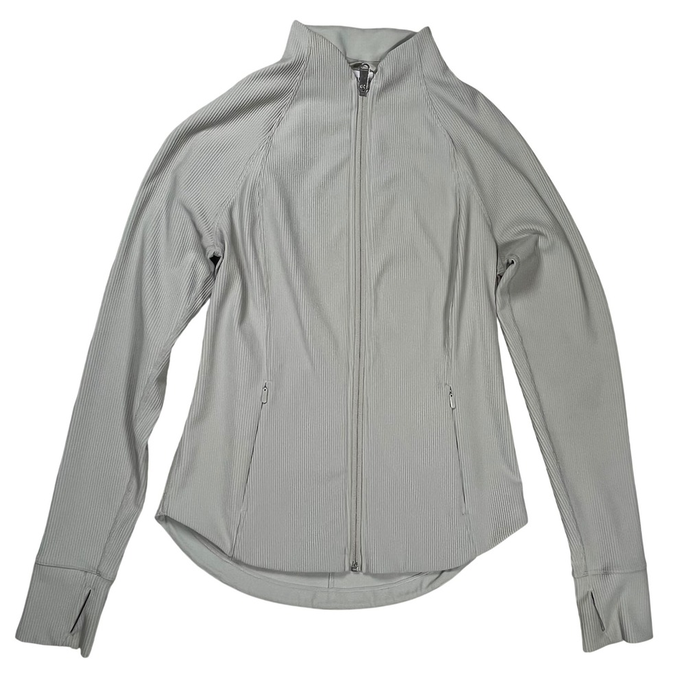 Athleta Salutation Full Zip Jacket Women‎ Medium Gray Ribbed Thumbhole Sport